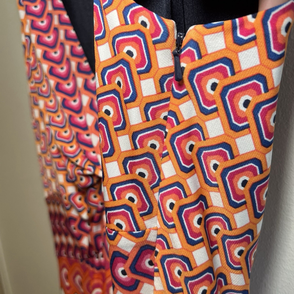 Laundry Shelli Segal Sleeveless Halter Dress Sz6 Twisted Cinched Bust Geometric - Picture 7 of 13